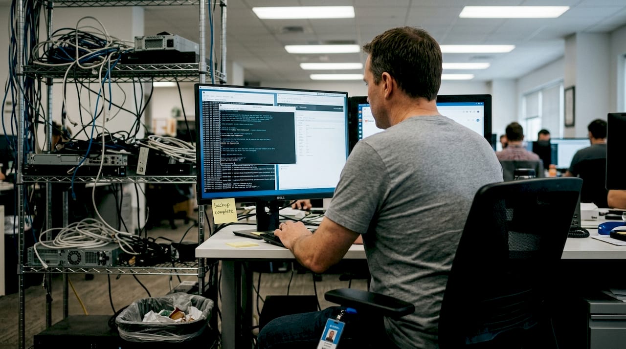 Technician reviewing WordPress security settings