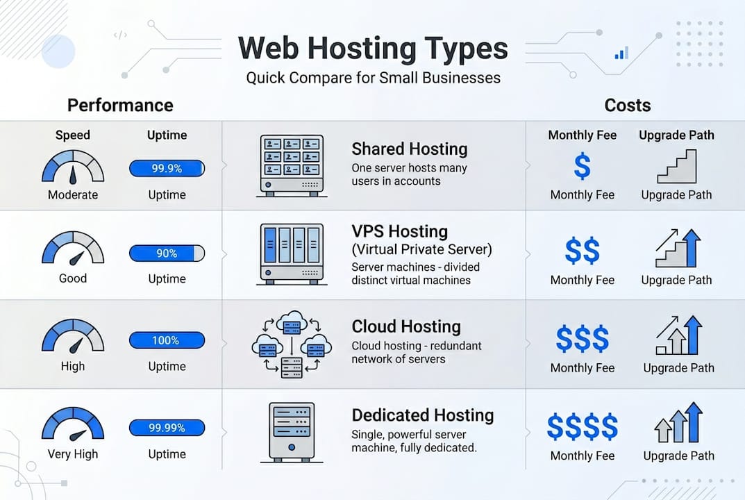 Infographic comparing types of web hosting