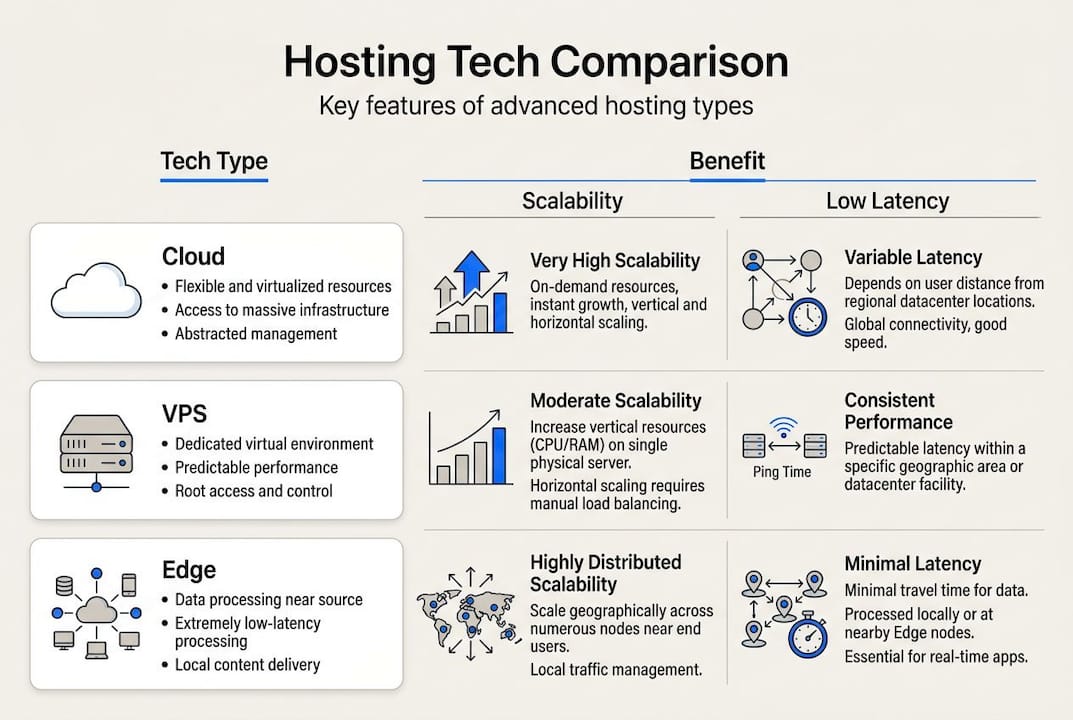 Infographic comparing hosting types and benefits