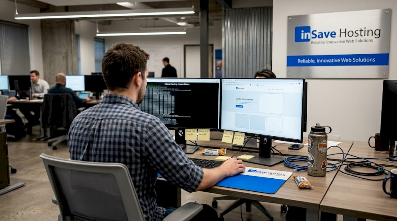 Developer reviewing staging on dual monitors