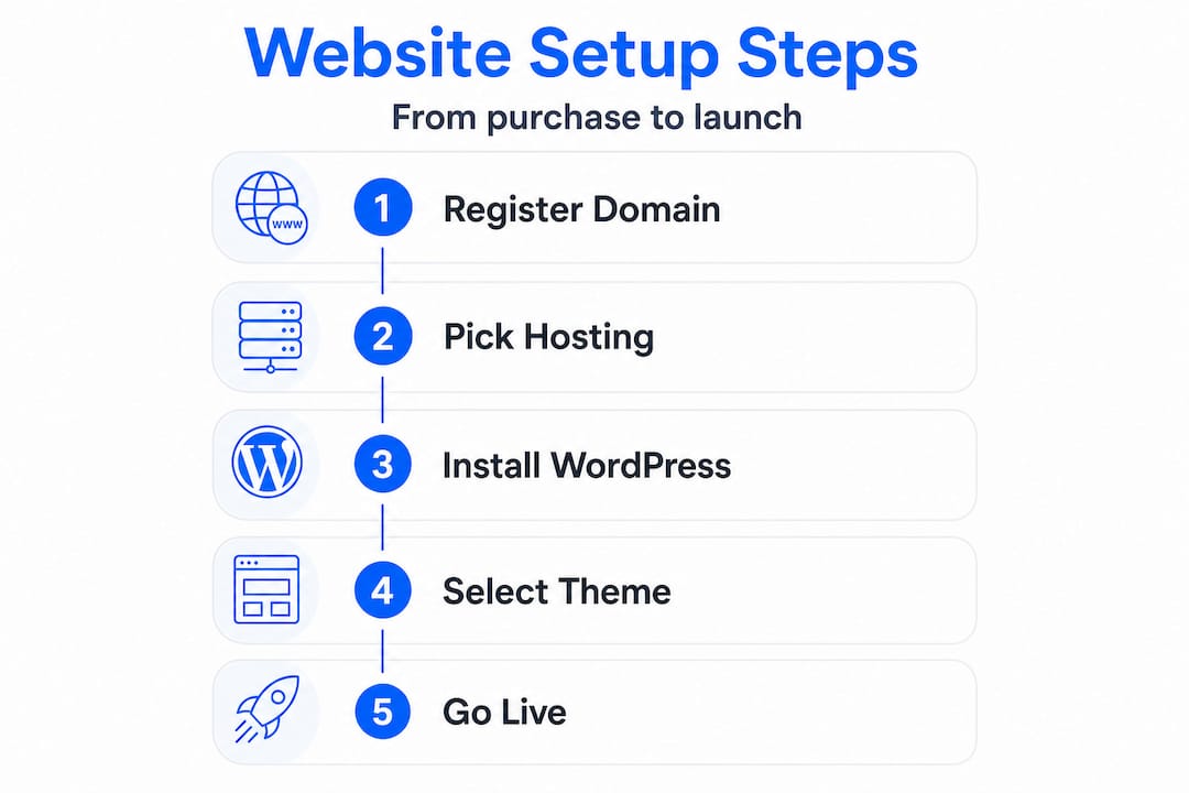 Infographic with steps for website setup process