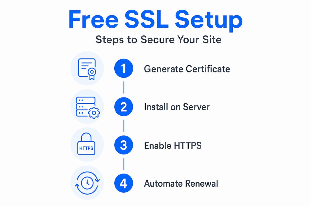 Infographic showing steps for free SSL setup