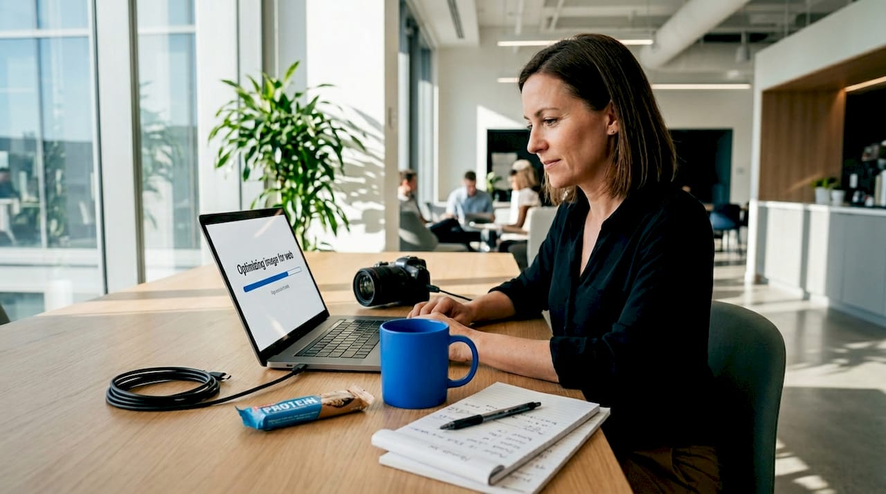Businesswoman uploading images for website optimization