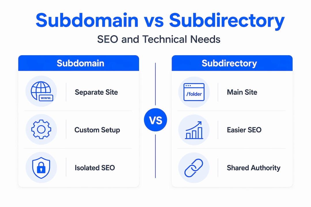 Infographic comparing subdomains and subdirectories