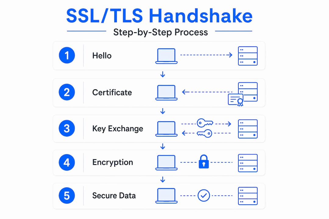 Infographic of SSL TLS handshake process steps