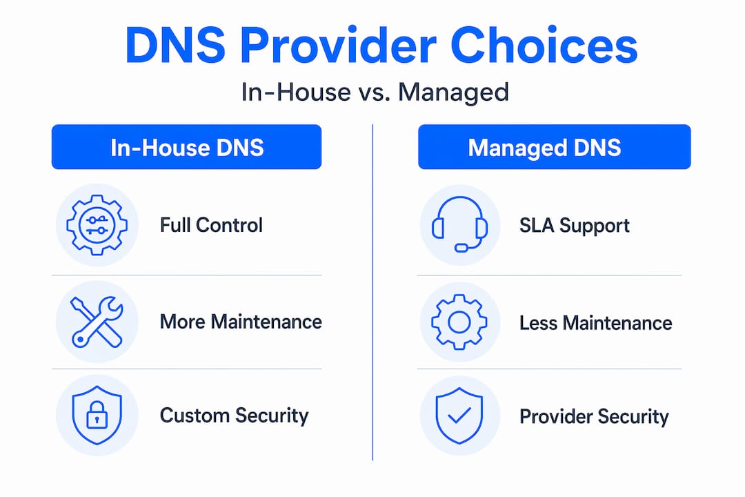 Infographic comparing in-house versus managed DNS options