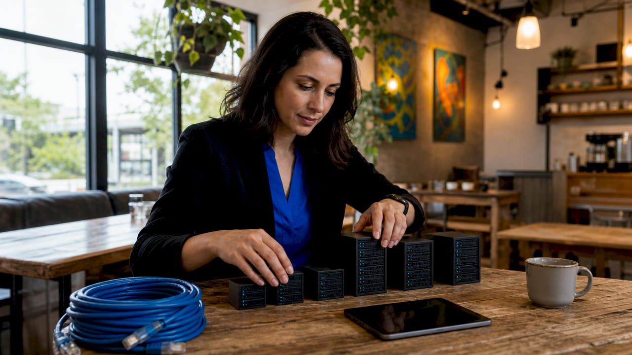 Hands organizing server blocks for scaling