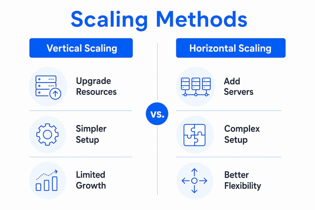 Infographic comparing vertical and horizontal website scaling