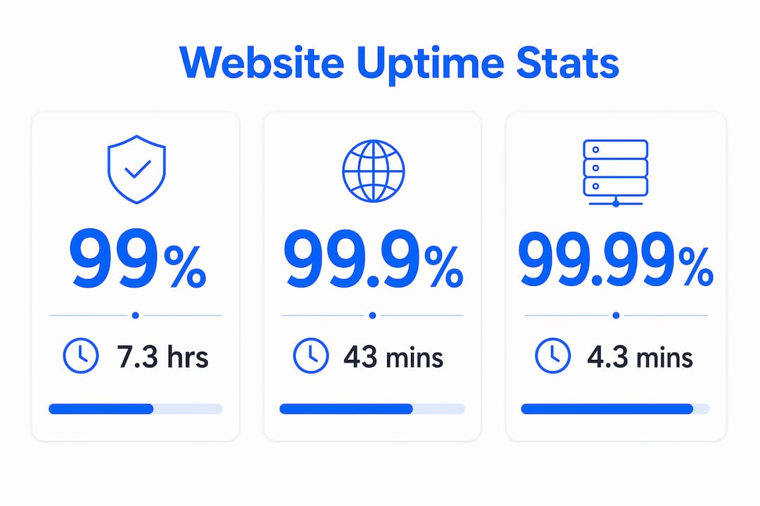 Infographic showing website uptime percentages and downtime durations