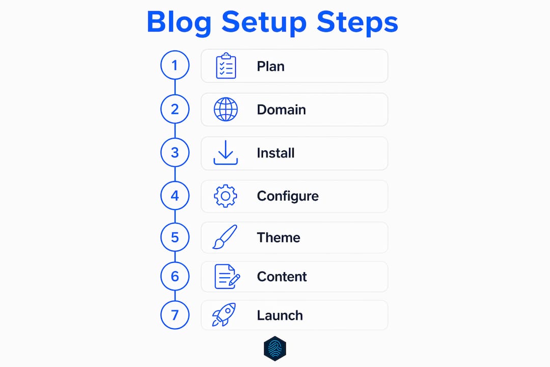 Infographic showing blog setup workflow steps in sequence