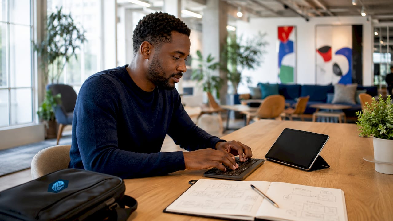 Hands typing during website migration setup