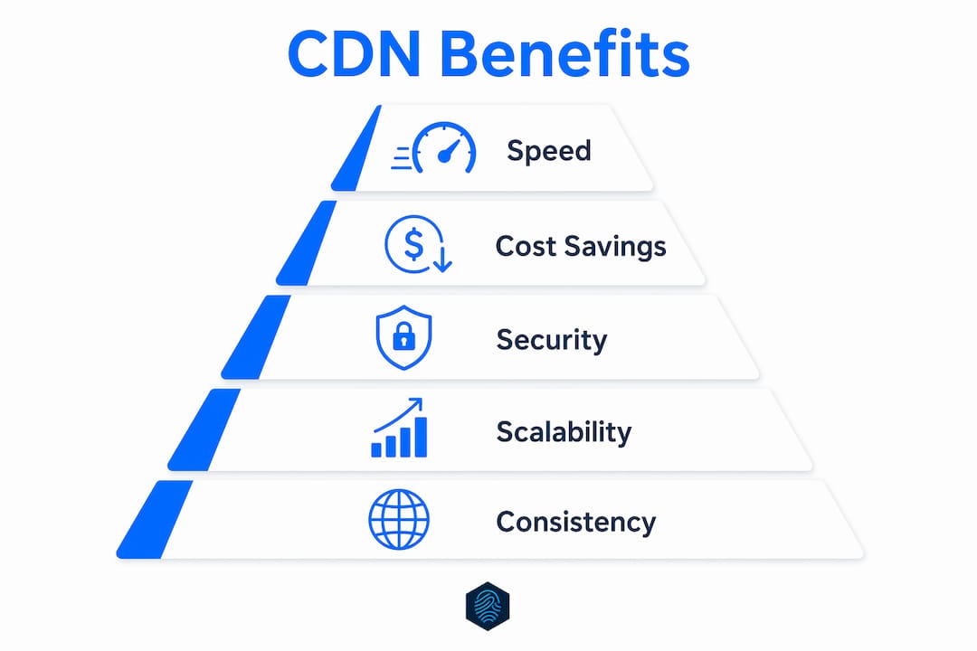 Infographic showing key benefits of CDN for SMBs