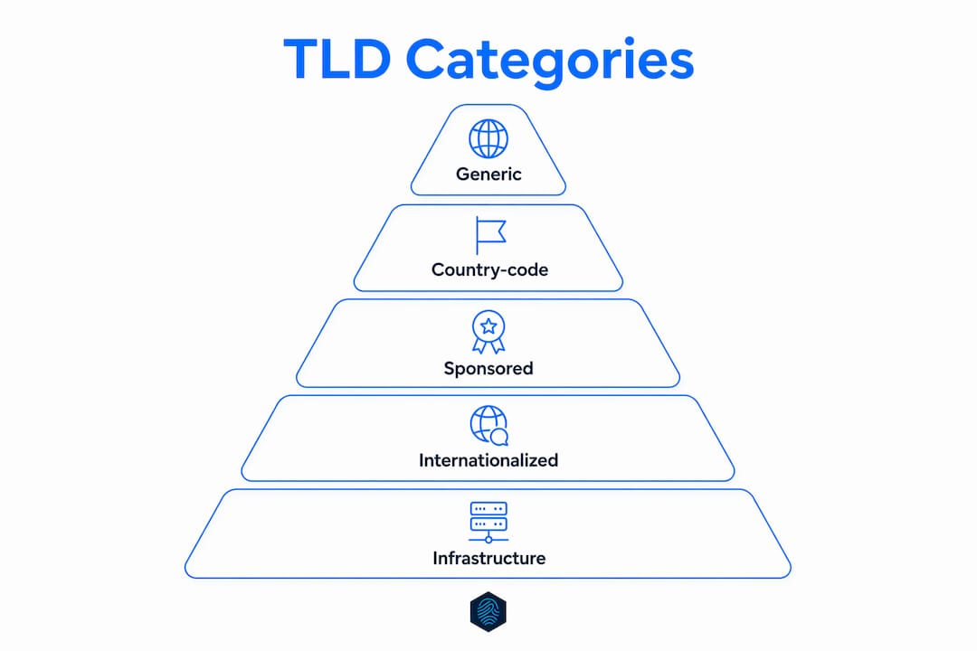 Infographic illustrating the hierarchy of TLD categories