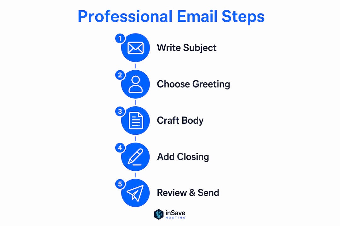 Infographic illustrating key steps for writing professional emails