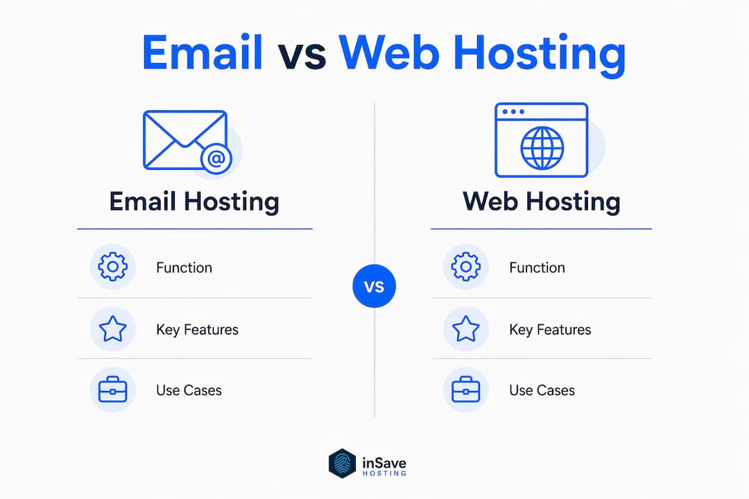 Infographic comparing email hosting and web hosting