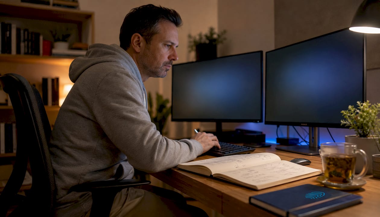 Developer preparing staging environment in shared office