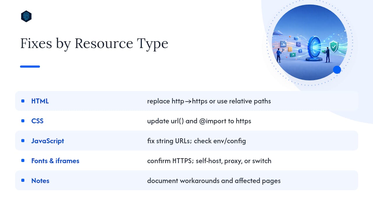 Mixed content resource types and fixes