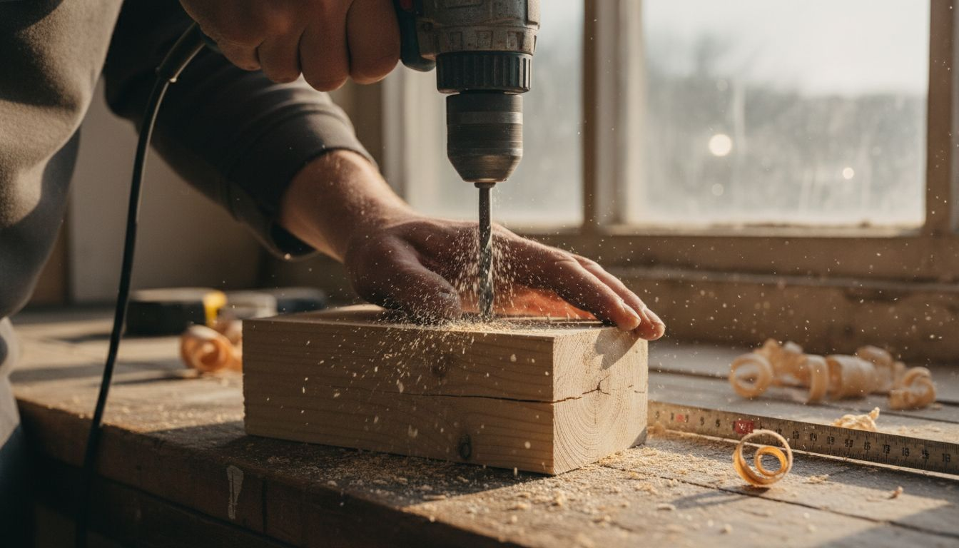 Drilling angled entry hole in wood