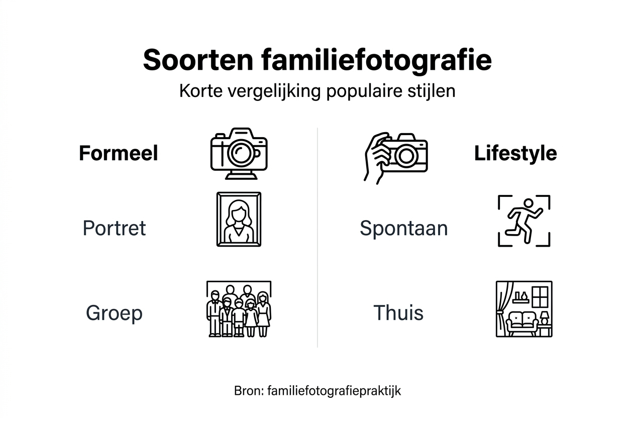 Overzichtelijke infographic met verschillende stijlen familiefotografie