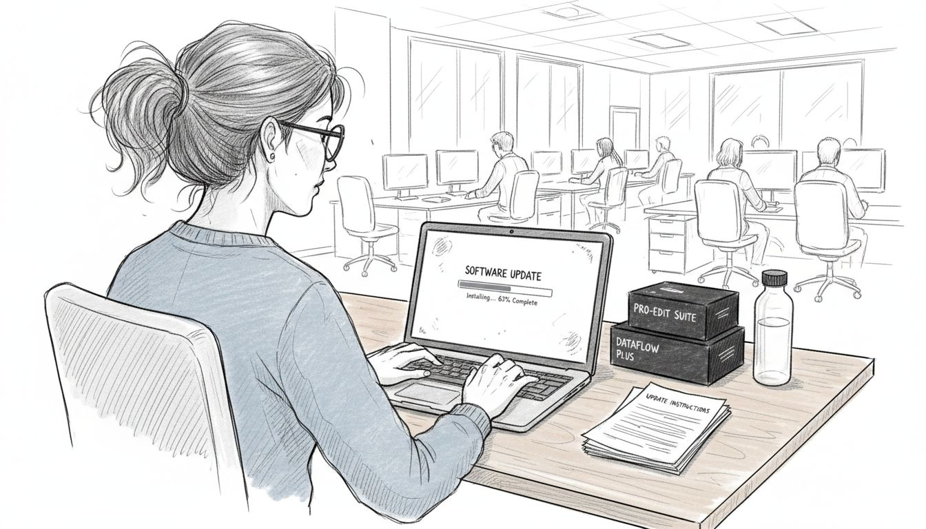 Woman updating applications for document workflow