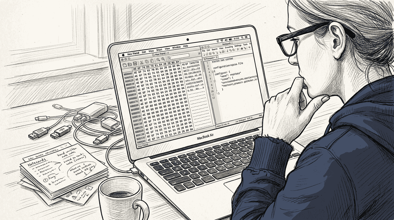 Donna che usa un editor esadecimale per controllare la firma del file