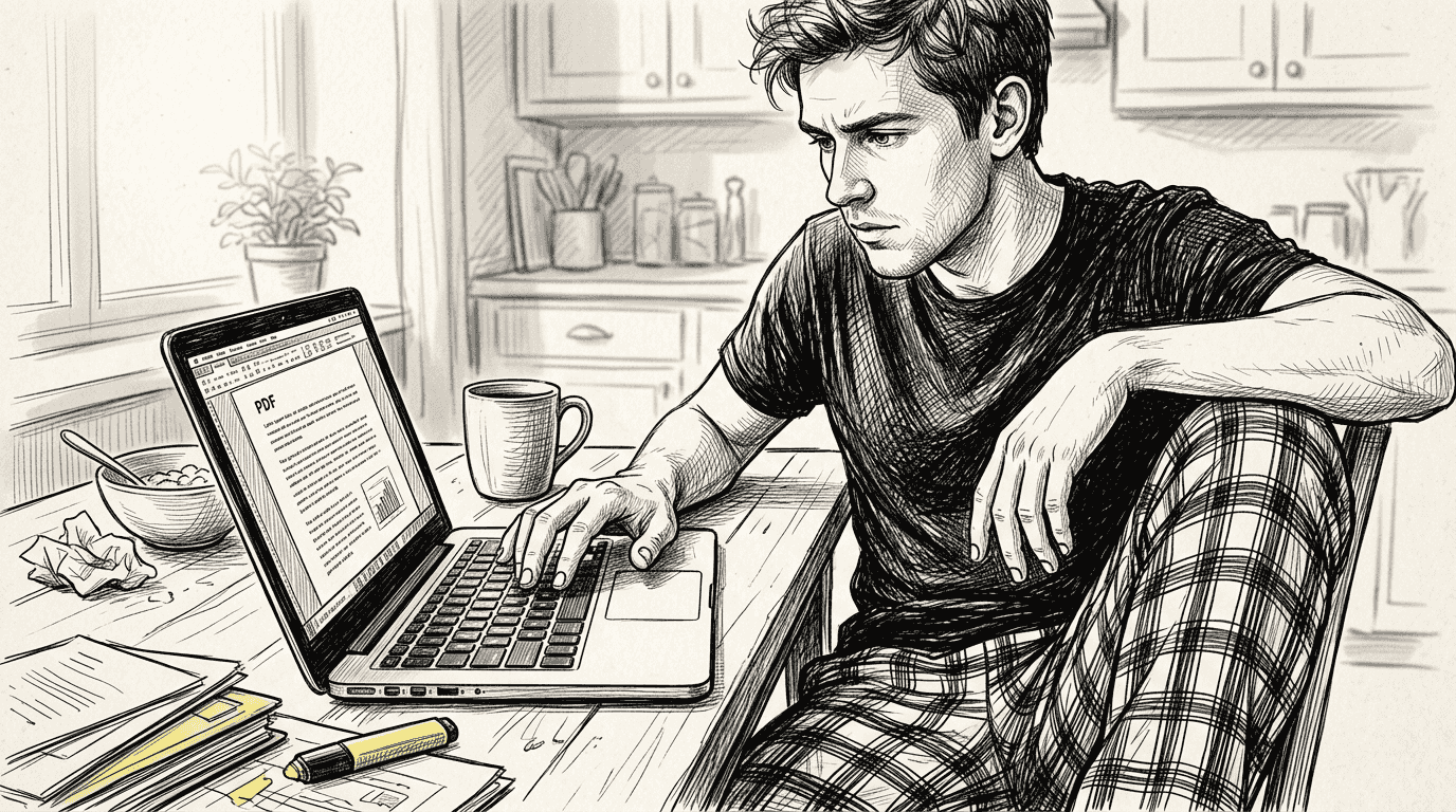 Uomo che usa scorciatoie da tastiera per PDF