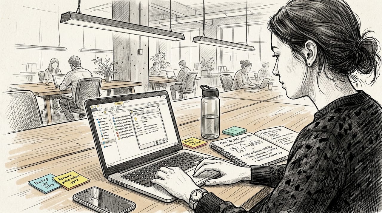 Donna che visualizza estensioni di file in Windows