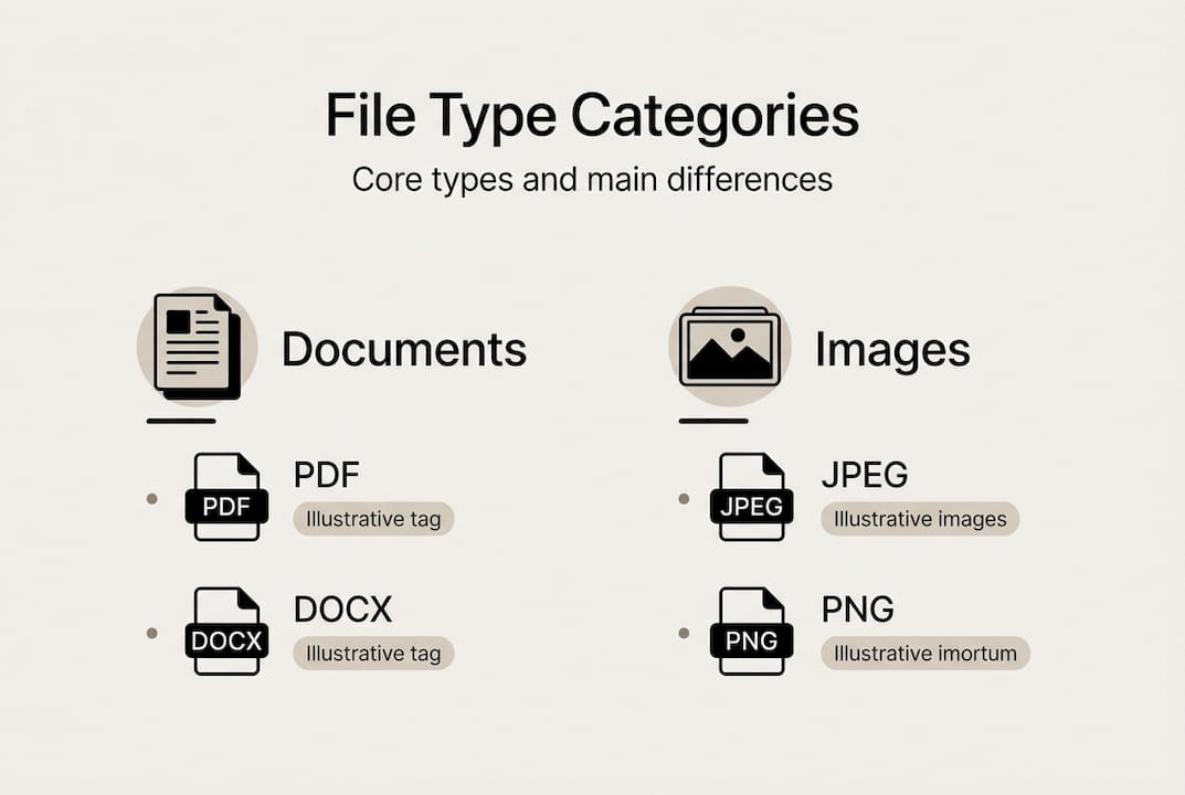 Infografica sulle categorie di tipi di file ed esempi