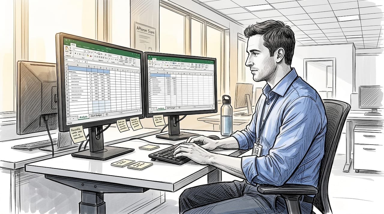 Uomo che lavora con un foglio di calcolo Excel in ufficio