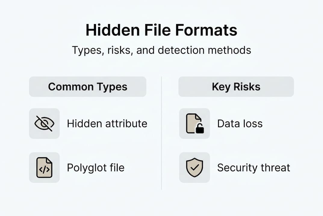 Infografica che riassume i tipi di file nascosti e i rischi