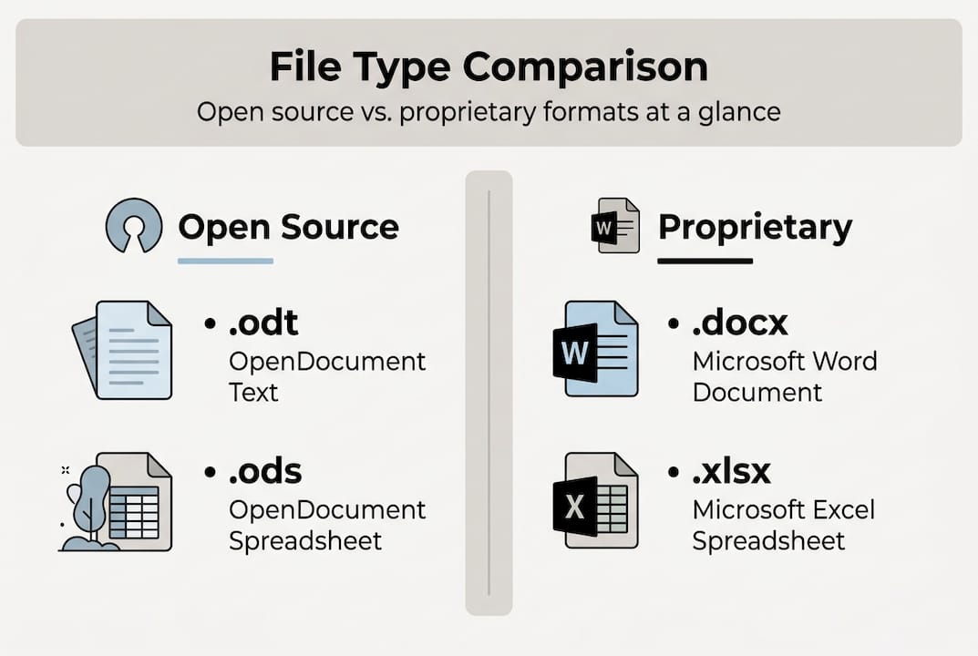 Infografica che confronta formati open source e proprietari