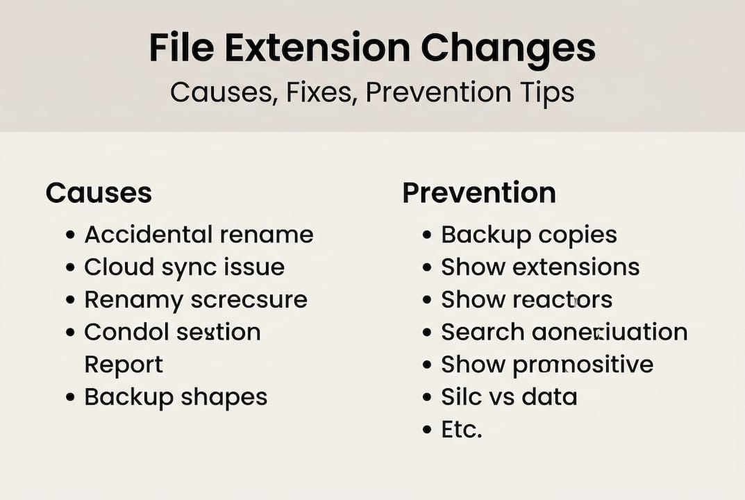 Infografica che mostra le cause e la prevenzione delle estensioni dei file