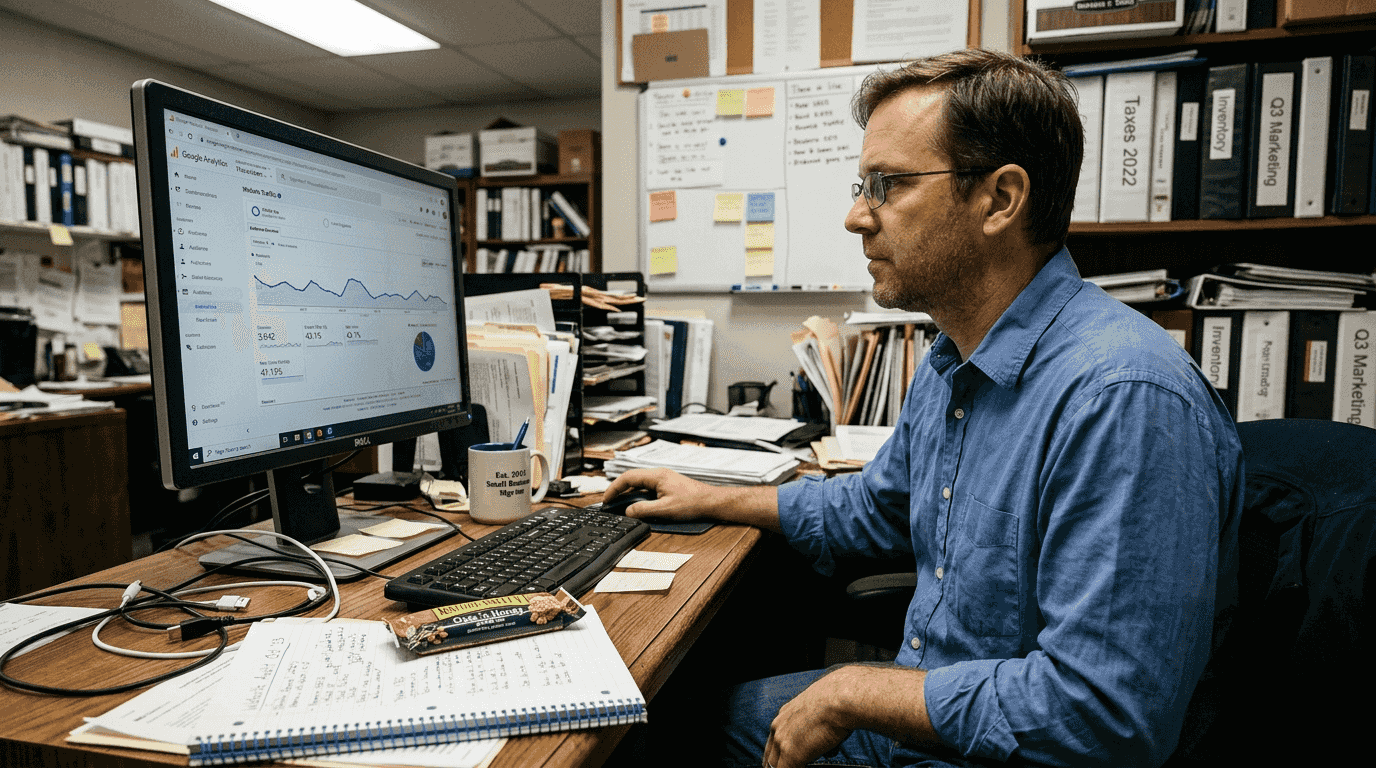 Manager reviews analytics during website audit