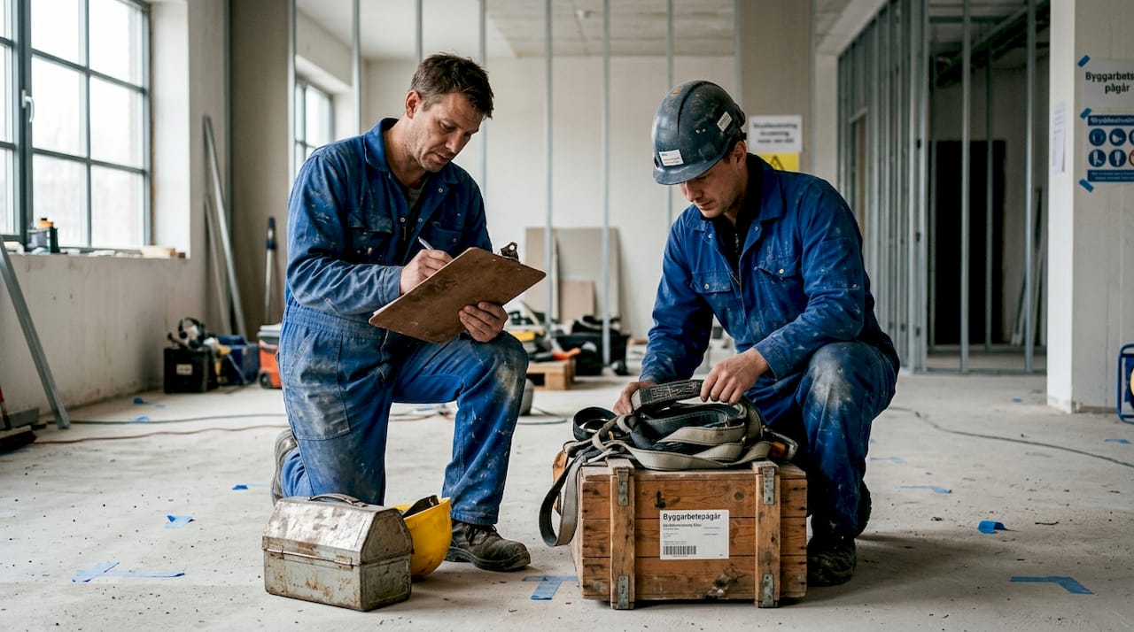 Personal förbereder säkerhetsutrustning inför utbildning.