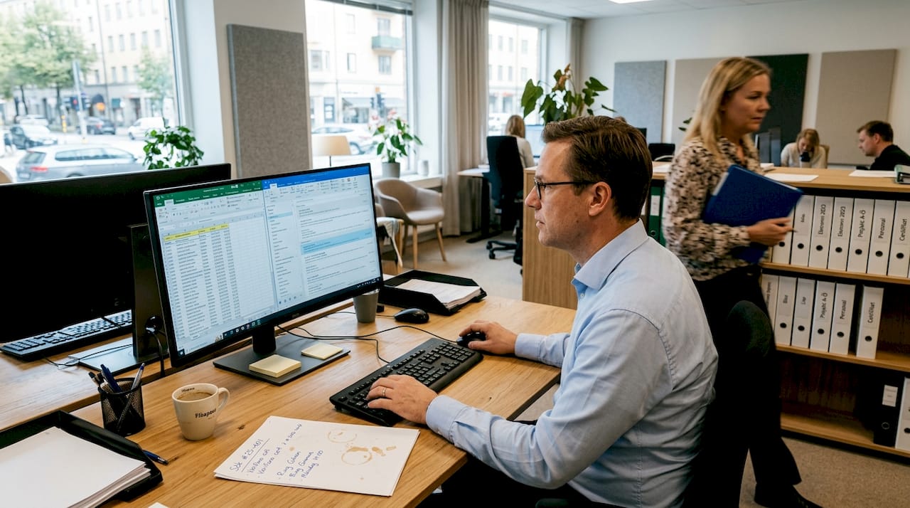 En administratör sitter vid sitt skrivbord och kontrollerar certifikatens status.