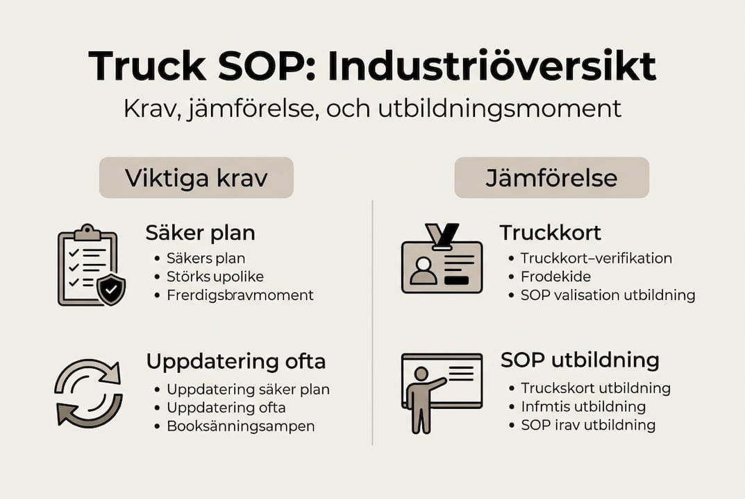 Grafisk översikt: krav för truck-SOP utbildning och jämförelse mellan olika alternativ