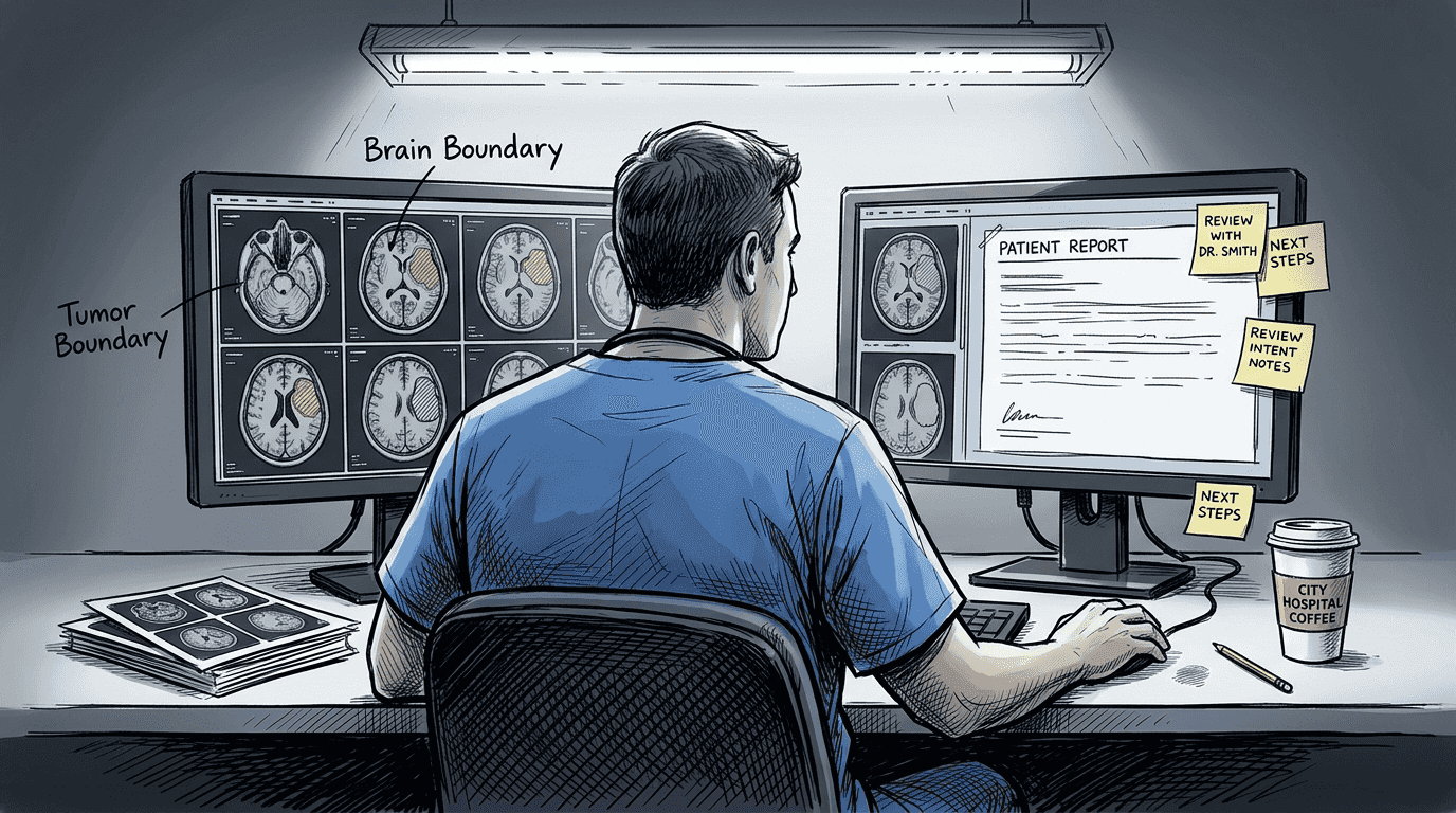 Radiologist reviewing segmented medical images