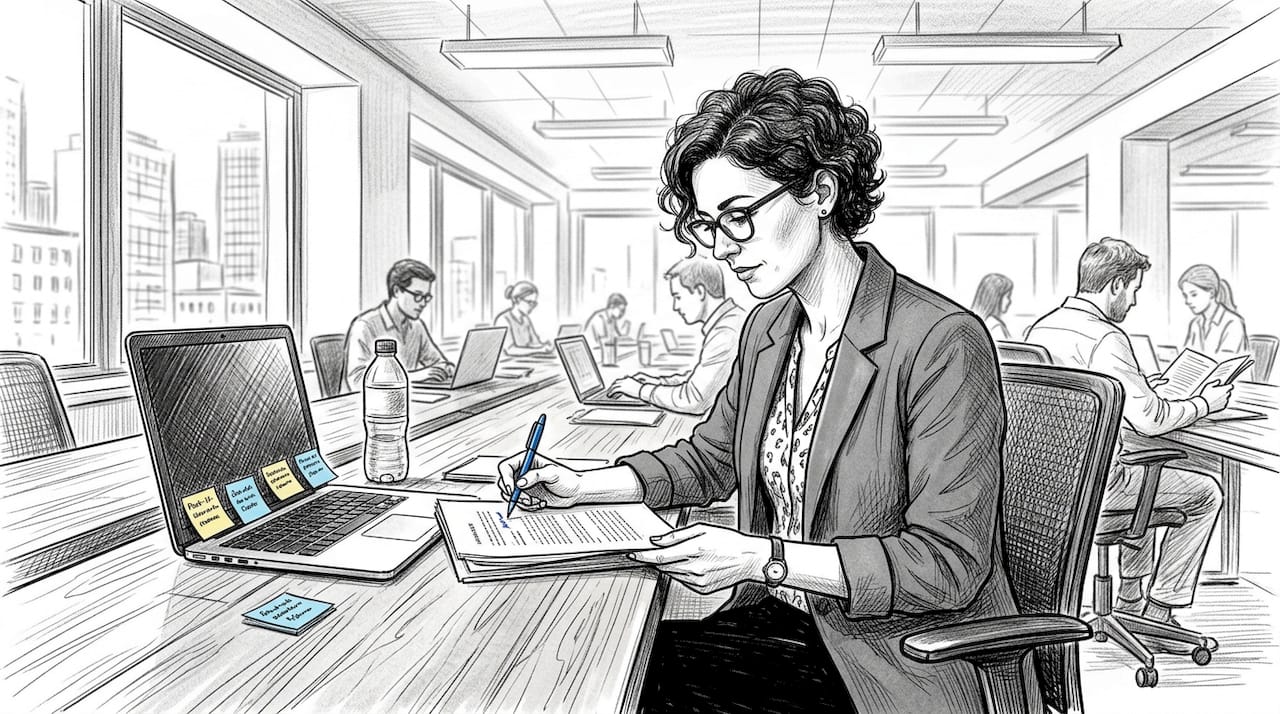 Editor reviews AI draft in open workspace