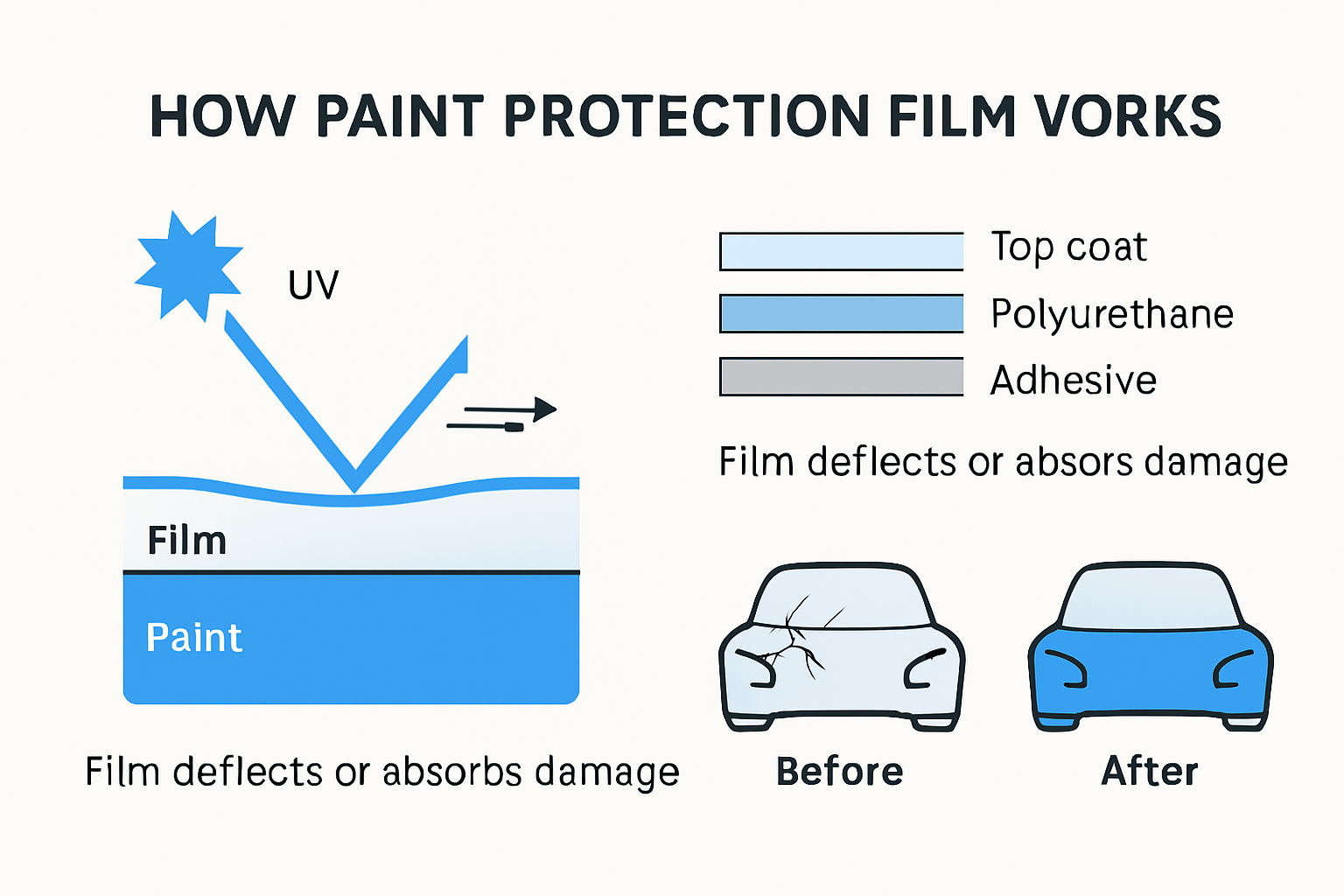 Infographic showing how PPF protects car paint