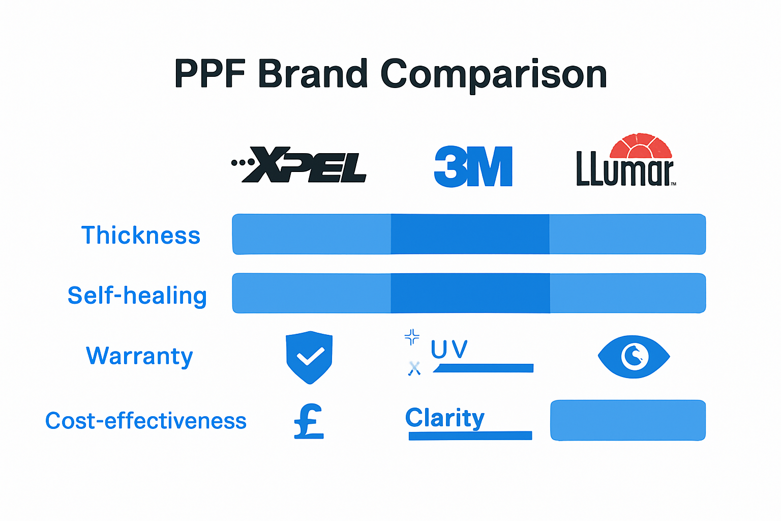 Infographic comparing leading PPF brand performance metrics