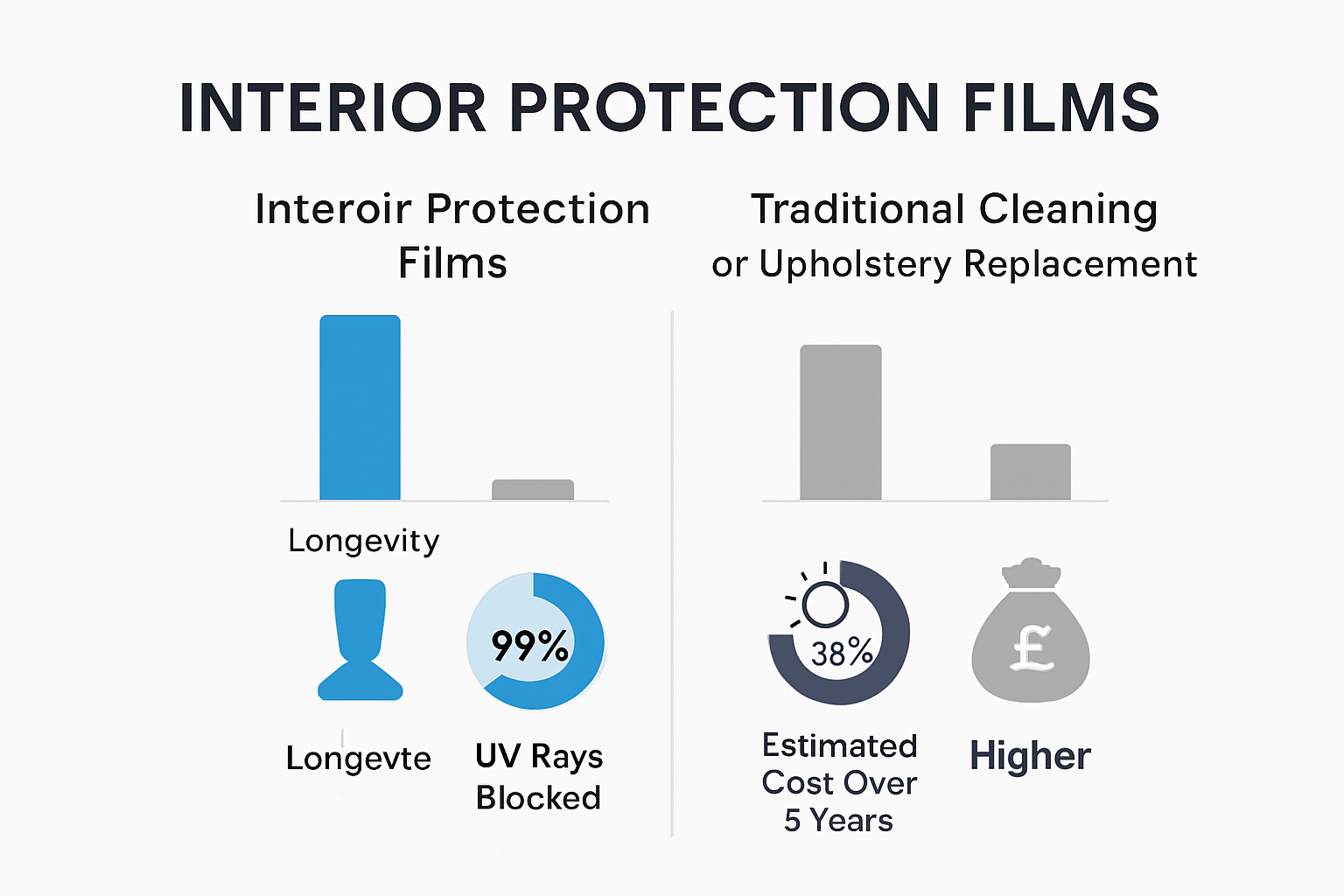 Infographic comparing film vs. traditional car interior care
