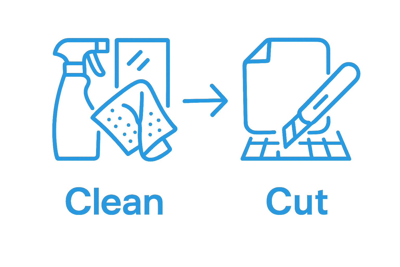 Infographic showing two key steps: cleaning window and cutting tint film