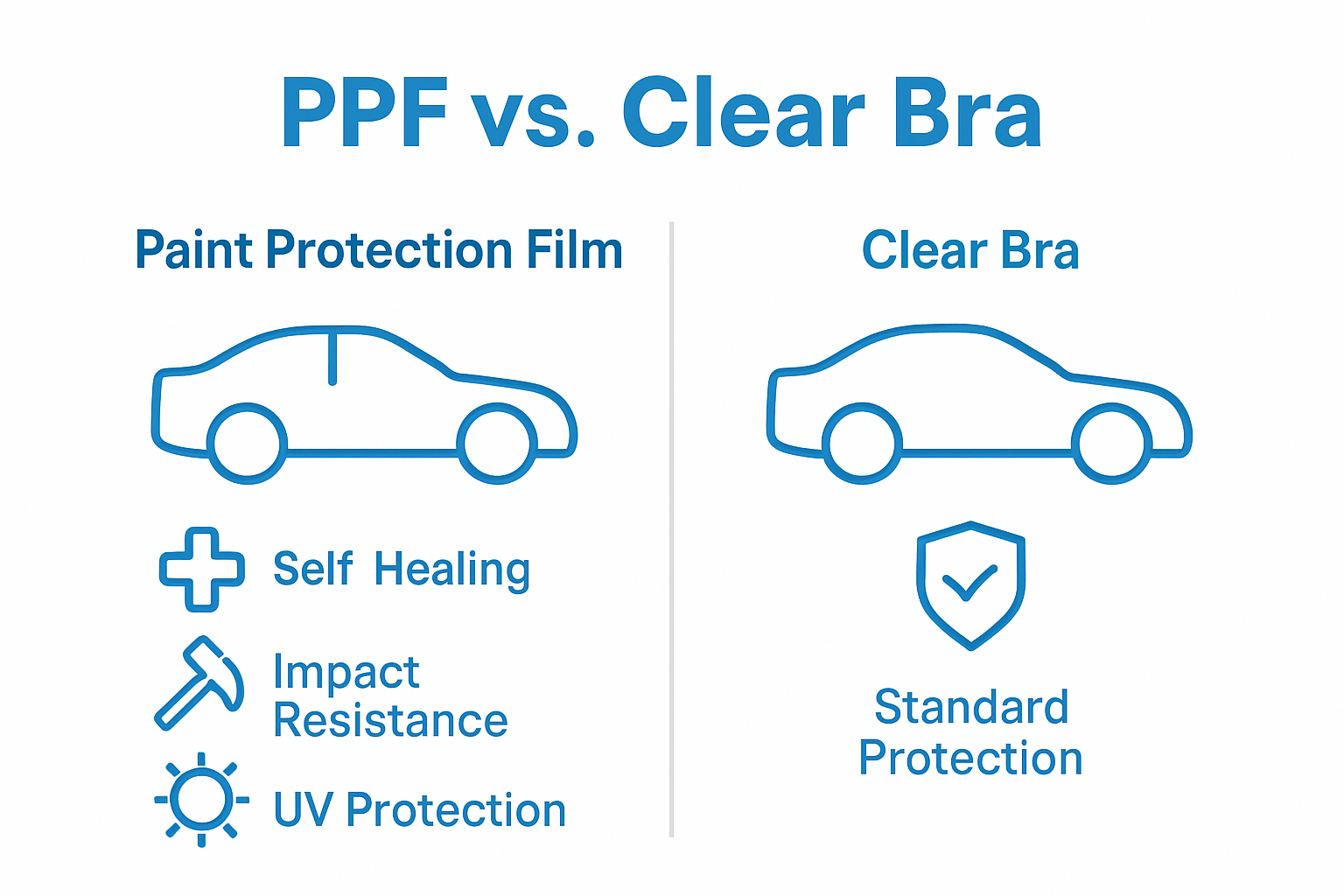 Paint protection film vs. clear bra comparison infographic