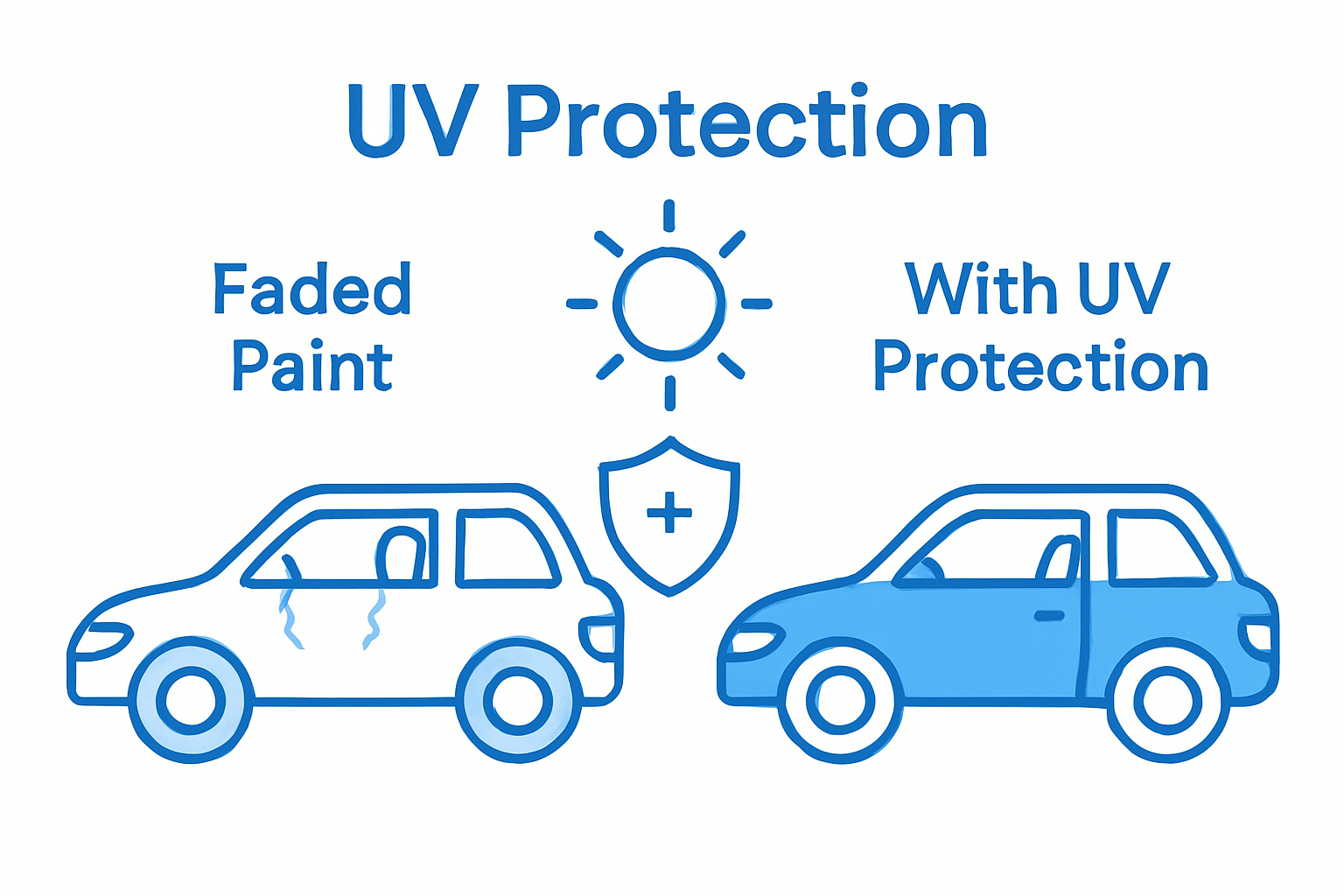 Infographic comparing cars with and without UV protection
