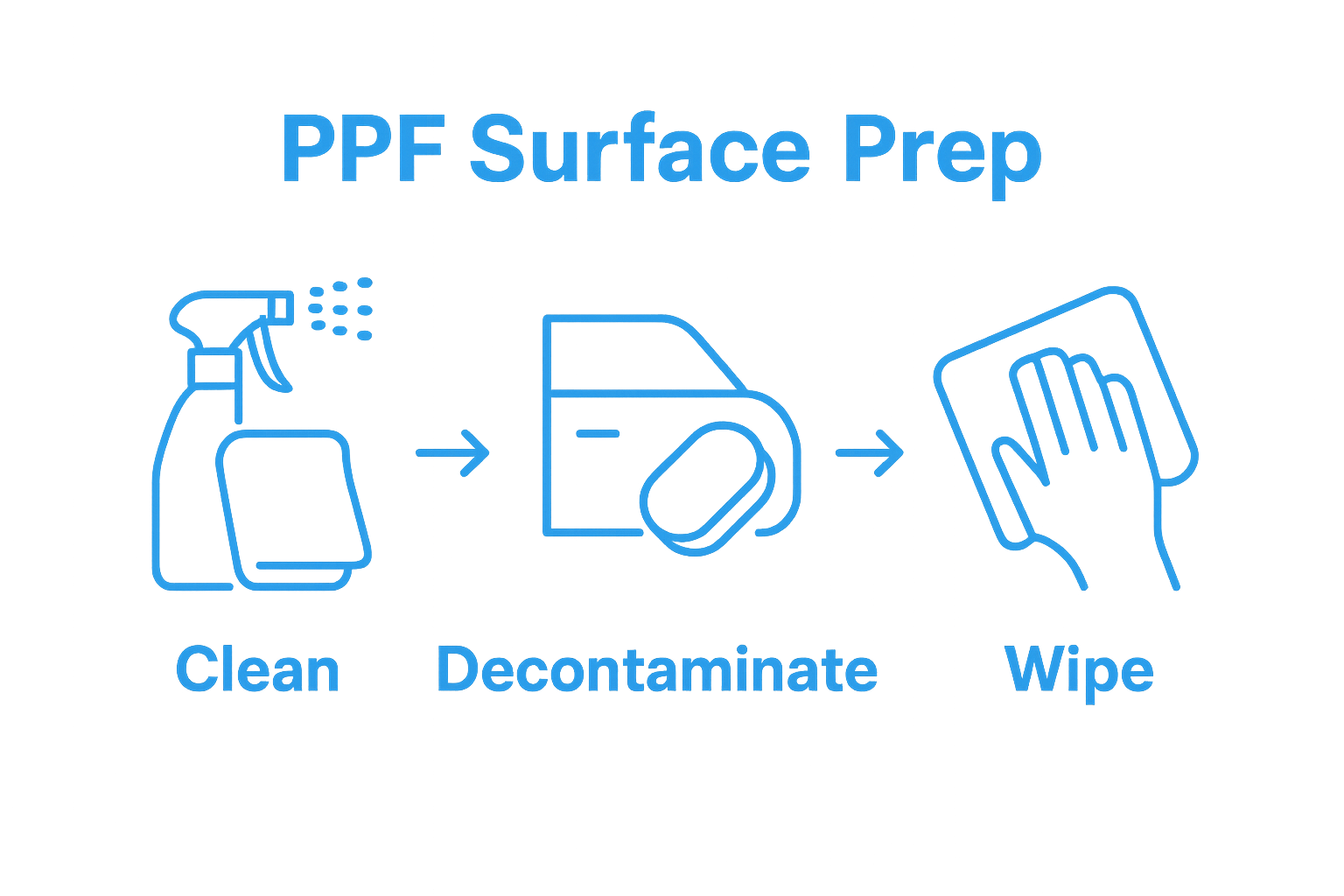 Car PPF surface prep in three simple illustrated steps