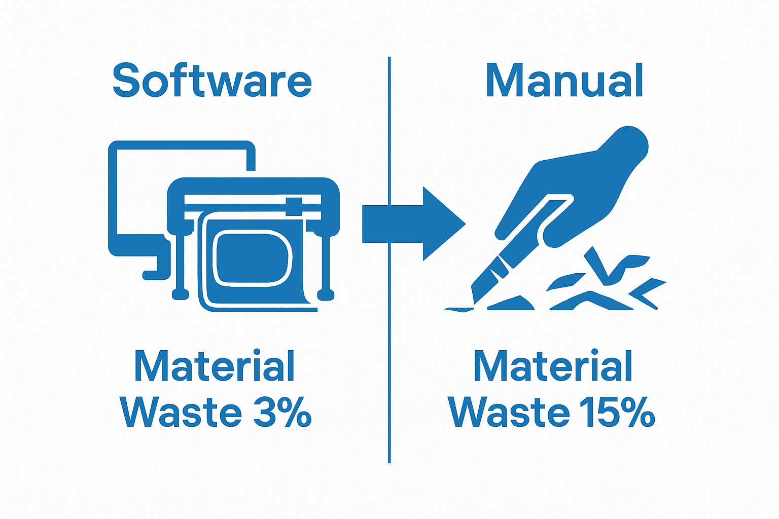 Infographic comparing material waste for software vs manual tint cutting