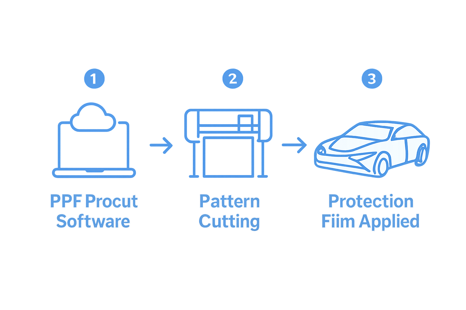 Three steps: software selection, pattern cutting, PPF applied to car