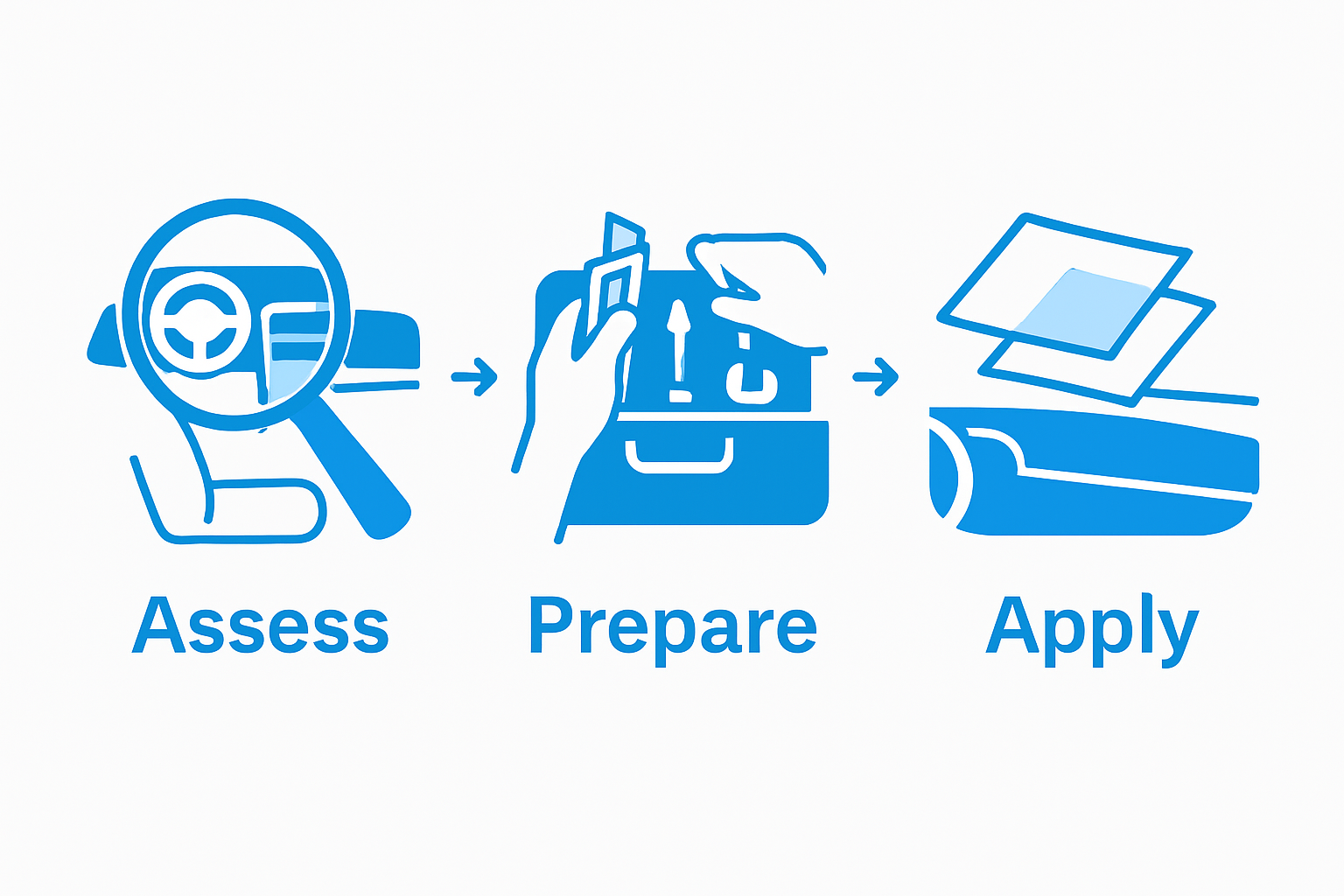 Three-step car interior protection process diagram