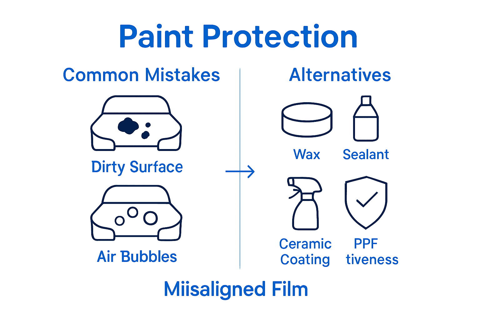 Infographic comparing mistakes and alternatives for car paint protection.