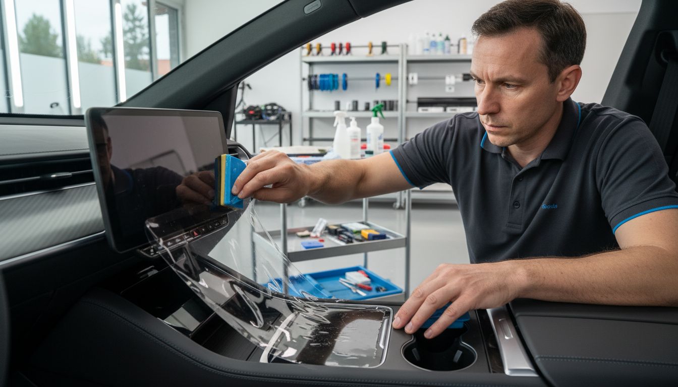 Detailer applies protective film to vehicle interior